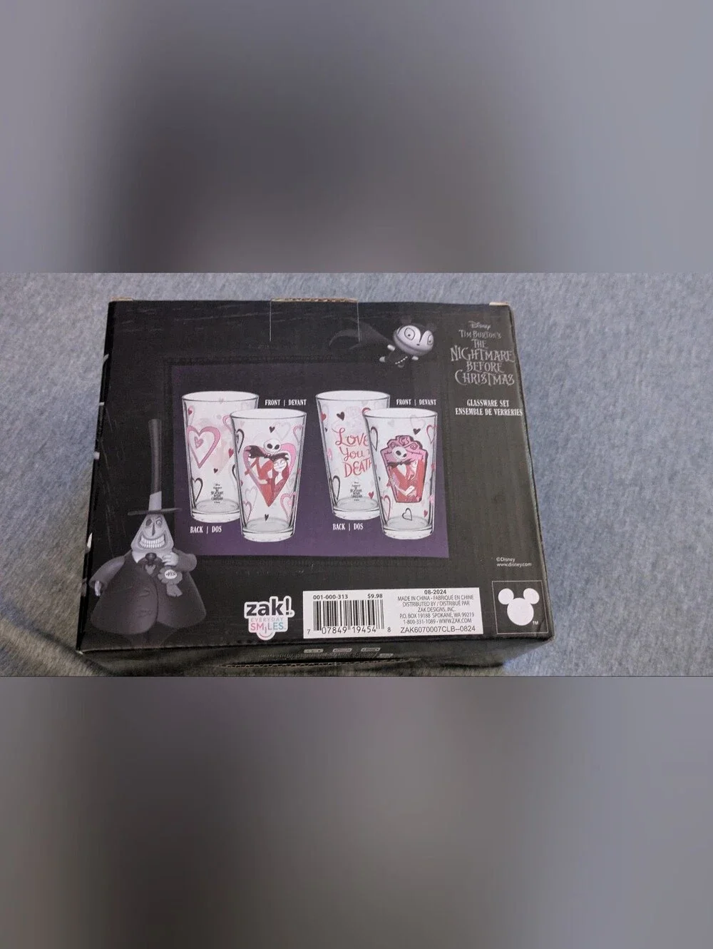 Disney The Nightmare Before Christmas Jack Skellington Red Pink Glassware Set